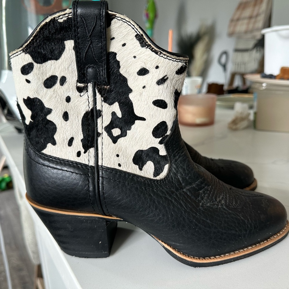 Twisted X’s cow hide heeled boots